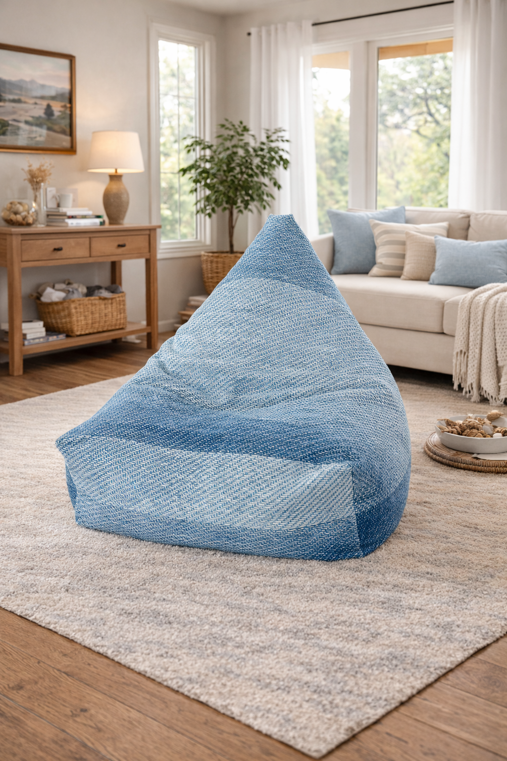 Blue Textured Bean Bag Chair Cover | Modern Bean Bag Cover | Minimalist Home Decor