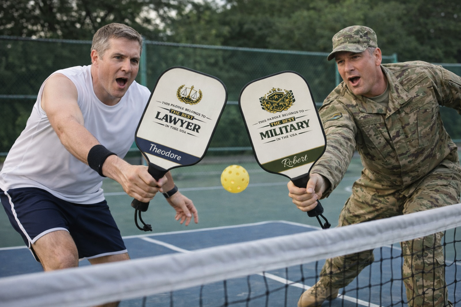 Personalized Military Pickleball Paddle Set | Custom Army Veteran Gift for Him | Patriotic USA Paddle | Military Appreciation Gift