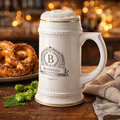Personalized Crest Beer Stein  Custom Name Ceramic Stein Mug, Monogram Beer Mug Gift for Him