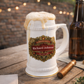 Personalized Groomsman Beer Stein 22oz - Custom Name & Date Wedding Mug, Vintage Crest Groomsmen Gift