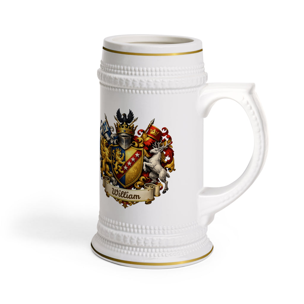 Personalized Family Crest Beer Stein Custom Heraldic Coat of Arms Mug, Engraved Name Gift for Him