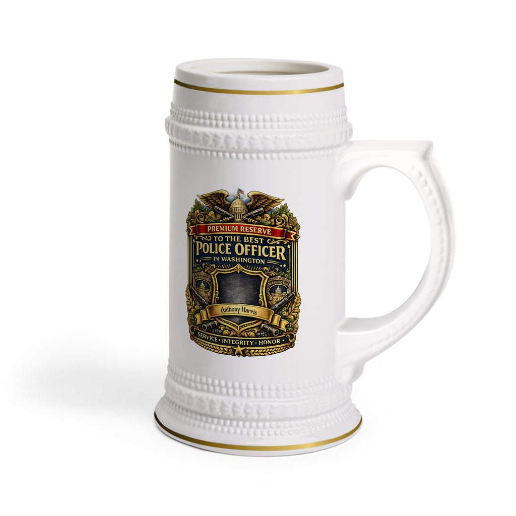 Personalized Washington Police Officer Beer Stein 22oz - Custom Name Cop Mug, Law Enforcement Gift for Him