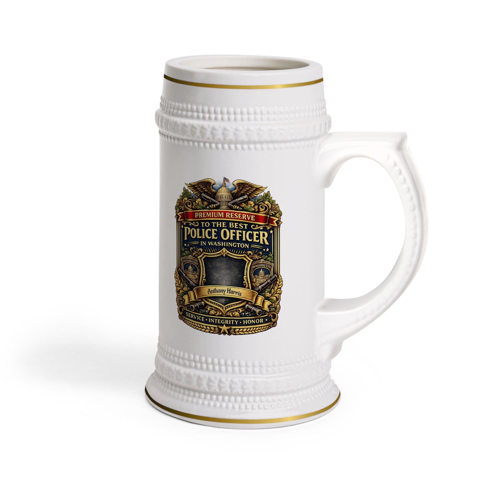 Personalized Washington Police Officer Beer Stein 22oz - Custom Name Cop Mug, Law Enforcement Gift for Him