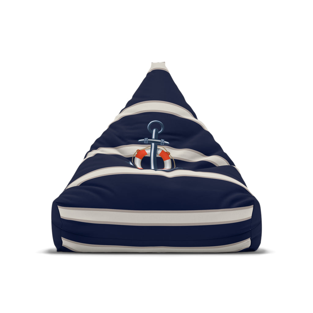 Nautical Anchor Bean Bag Chair Cover | Navy White Coastal Bean Bag Cover | Beach Home Decor