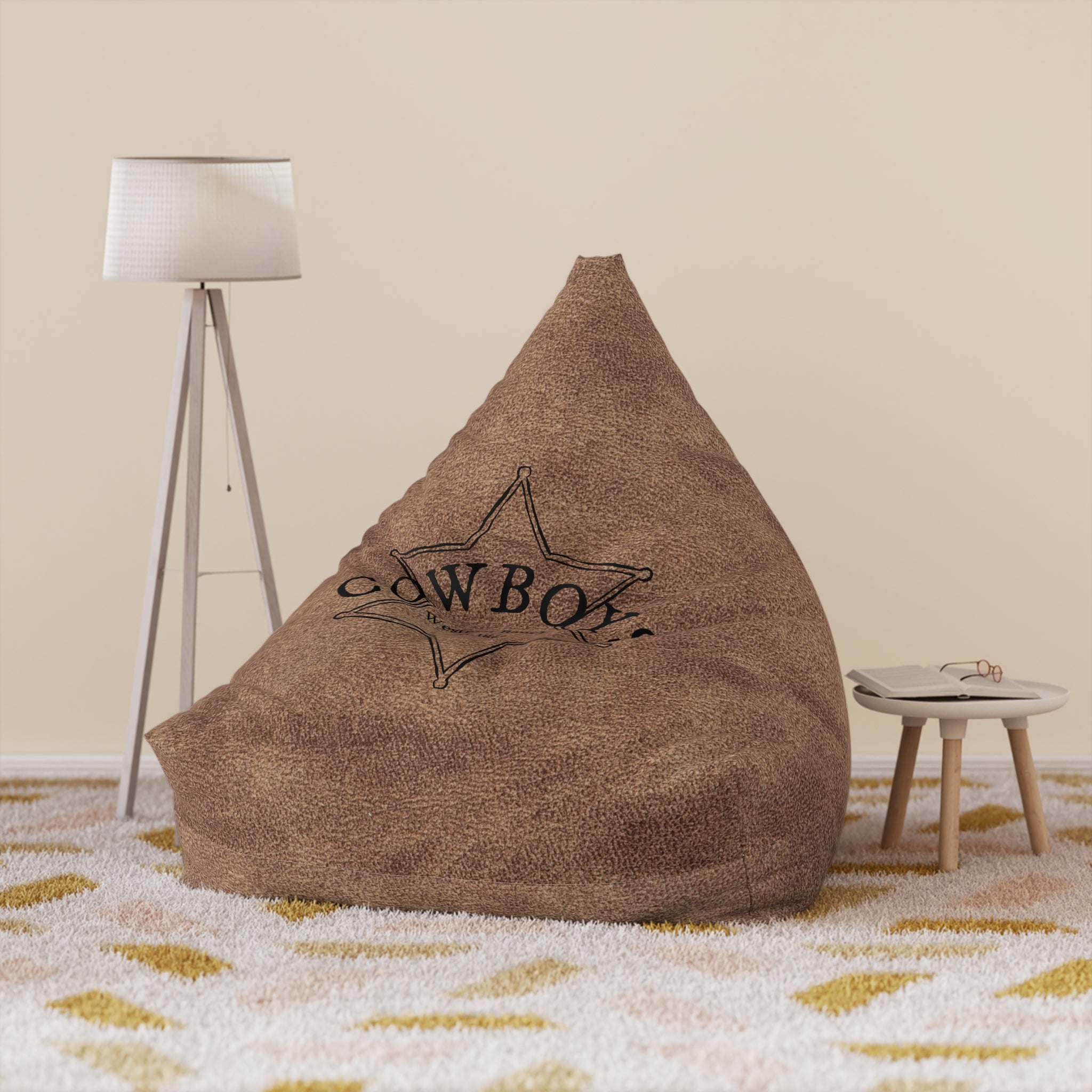 Cowboy Star Bean Bag Chair Cover | Western Rustic Leather Look gift for him