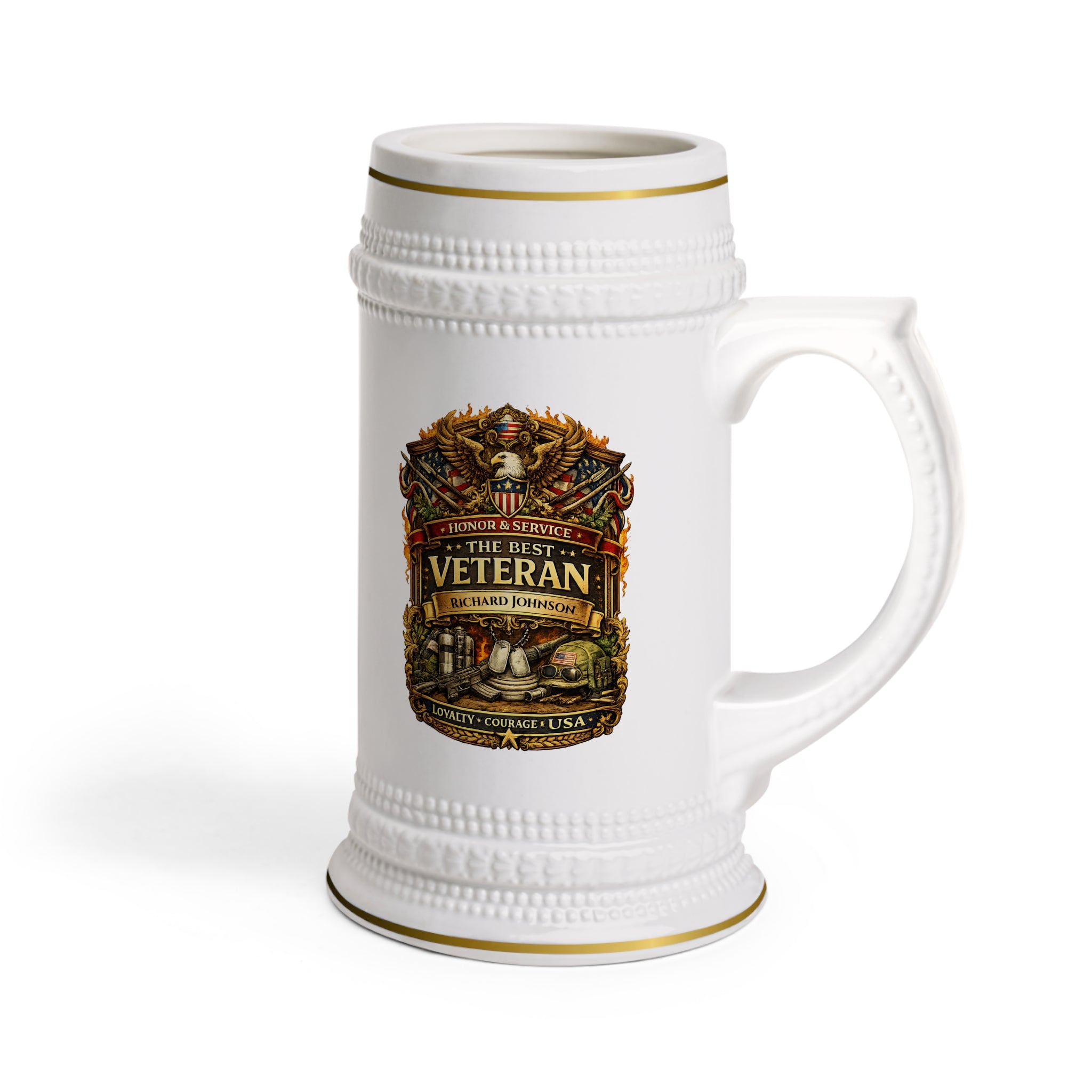 Personalized Veteran Beer Stein 22oz - Custom Name Military Mug, Honor & Service Gift for Veteran, Loyalty Courage Beer Mug
