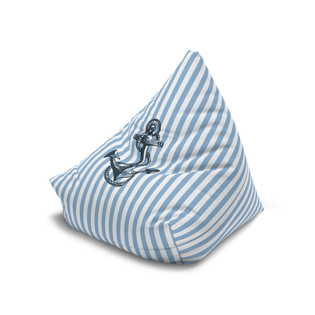 Nautical Stripe Bean Bag Chair Cover | Blue White Anchor Bean Bag Cover | Coastal Home Decor