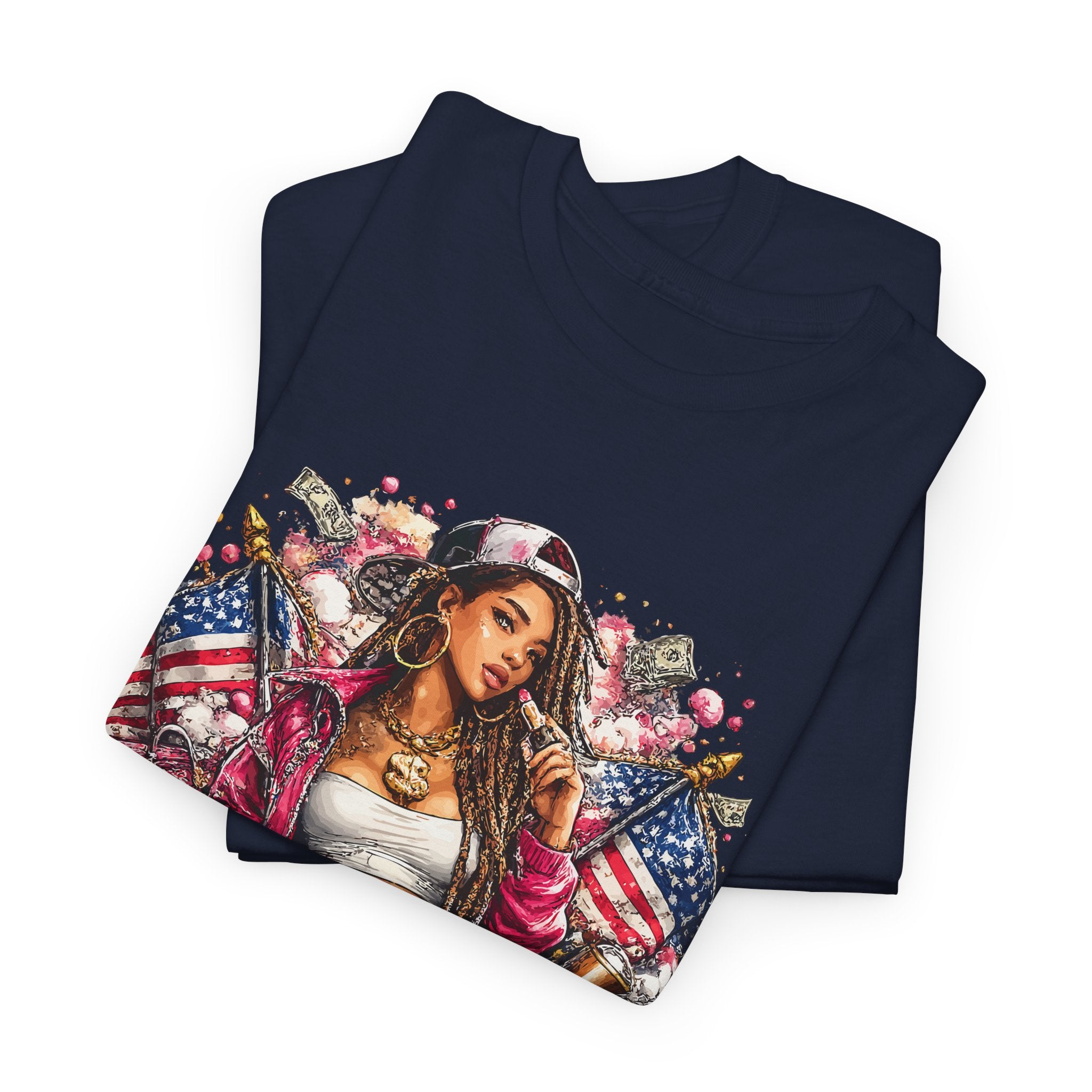 Streetwear Queen Tee  Retro Chicana Art American Flag Graphic T-Shirt