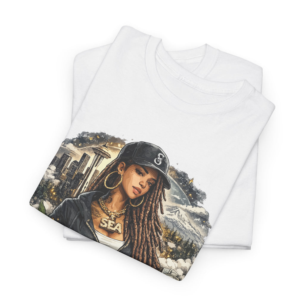 Seattle Cityscape Tee  Woman Portrait Coffee & Skyline Graphic T-Shirt