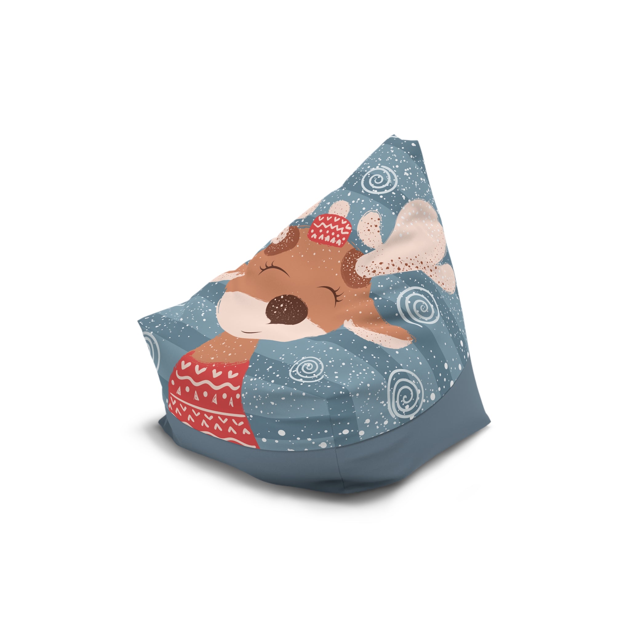 Sleeping Fox Bean Bag Chair Cover | Winter Woodland Pattern, Snowflakes