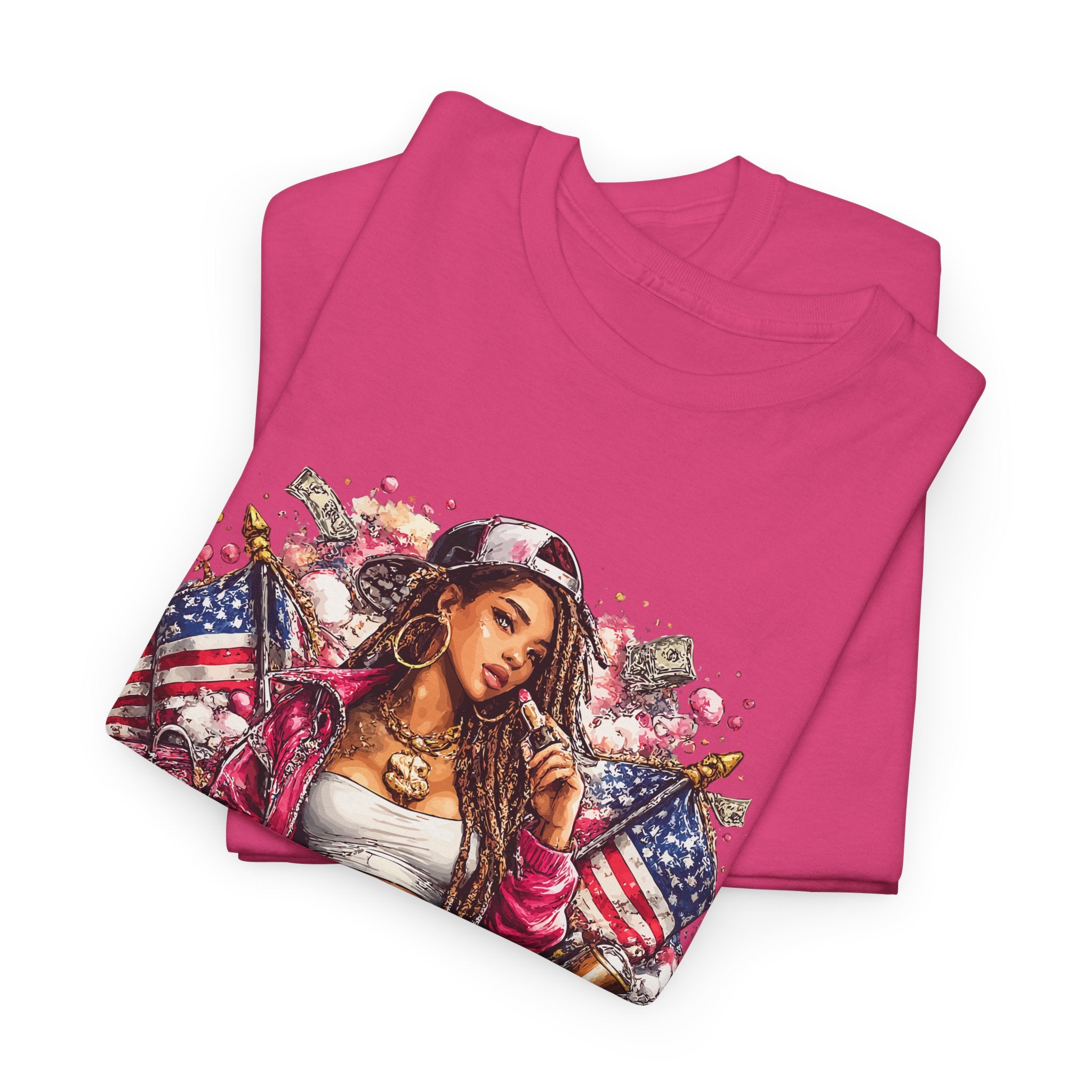 Streetwear Queen Tee  Retro Chicana Art American Flag Graphic T-Shirt