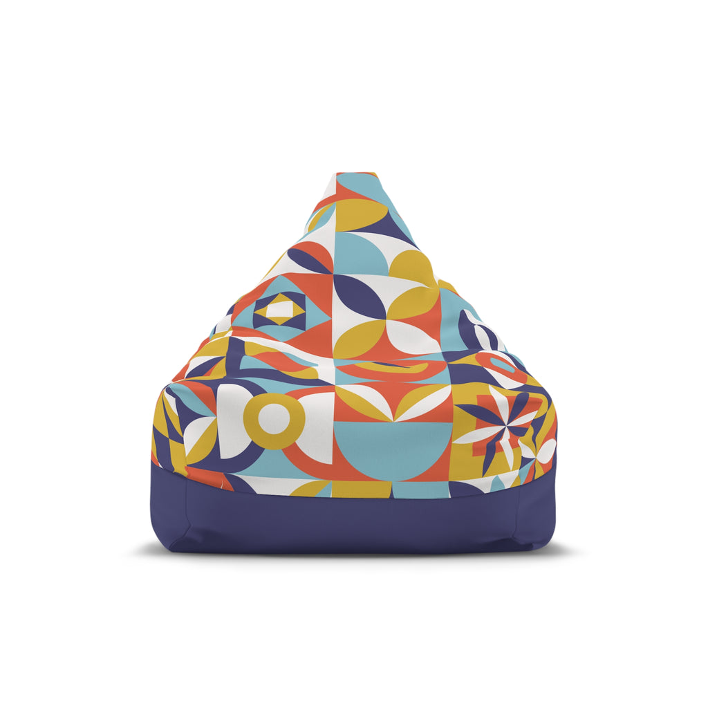 Midcentury Geometric Pattern Bean Bag Chair Cover | Retro Tile Motif