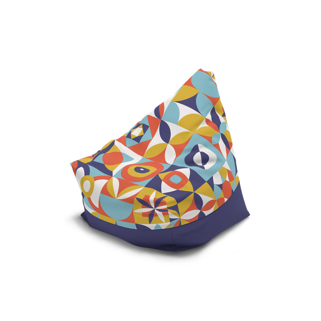 Midcentury Geometric Pattern Bean Bag Chair Cover | Retro Tile Motif