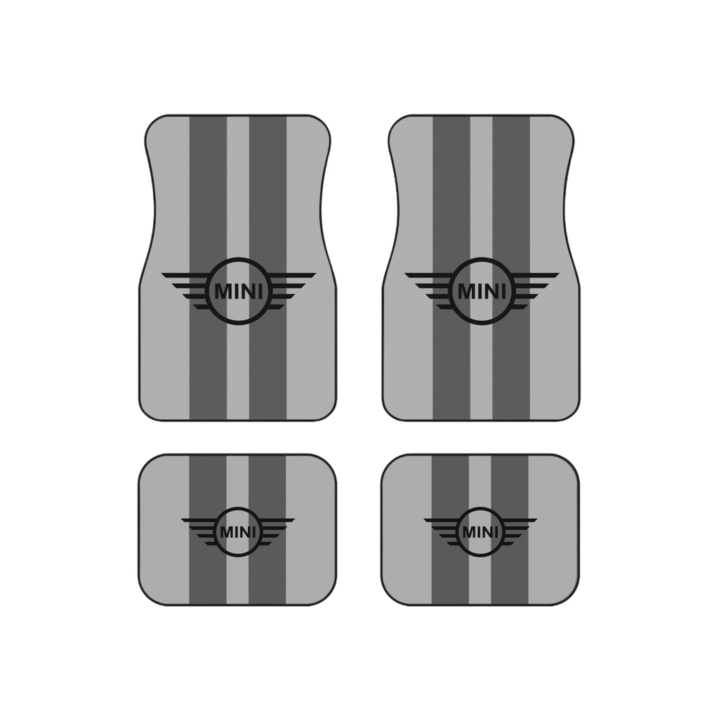 Mini Cooper Stripe Car Mats (Set of 4) — Custom Grey Racing Floor Mats