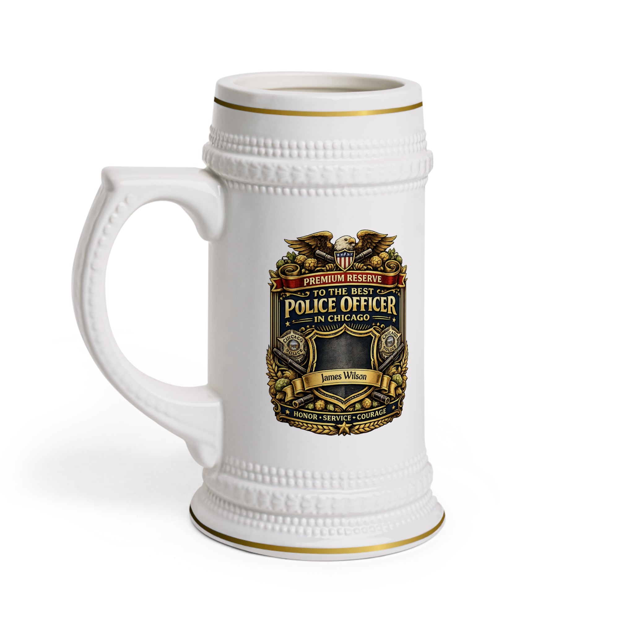 Personalized Chicago Police Officer Beer Stein 22oz - Custom Name Cop Mug, Law Enforcement Gift for Him
