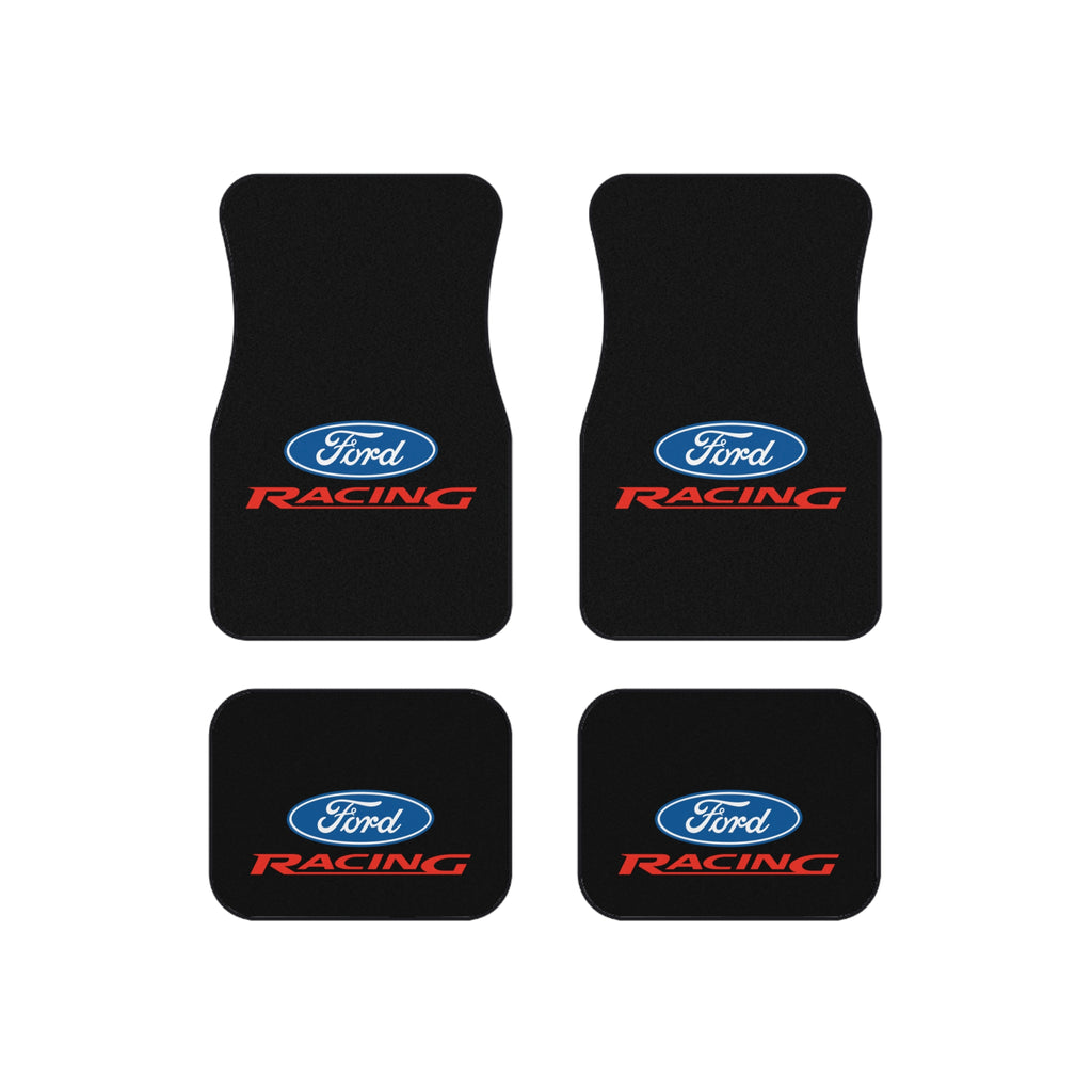 4 Piece Universal Car Floor Mats Set Ford Racing Logo Black Auto Interior Accessories