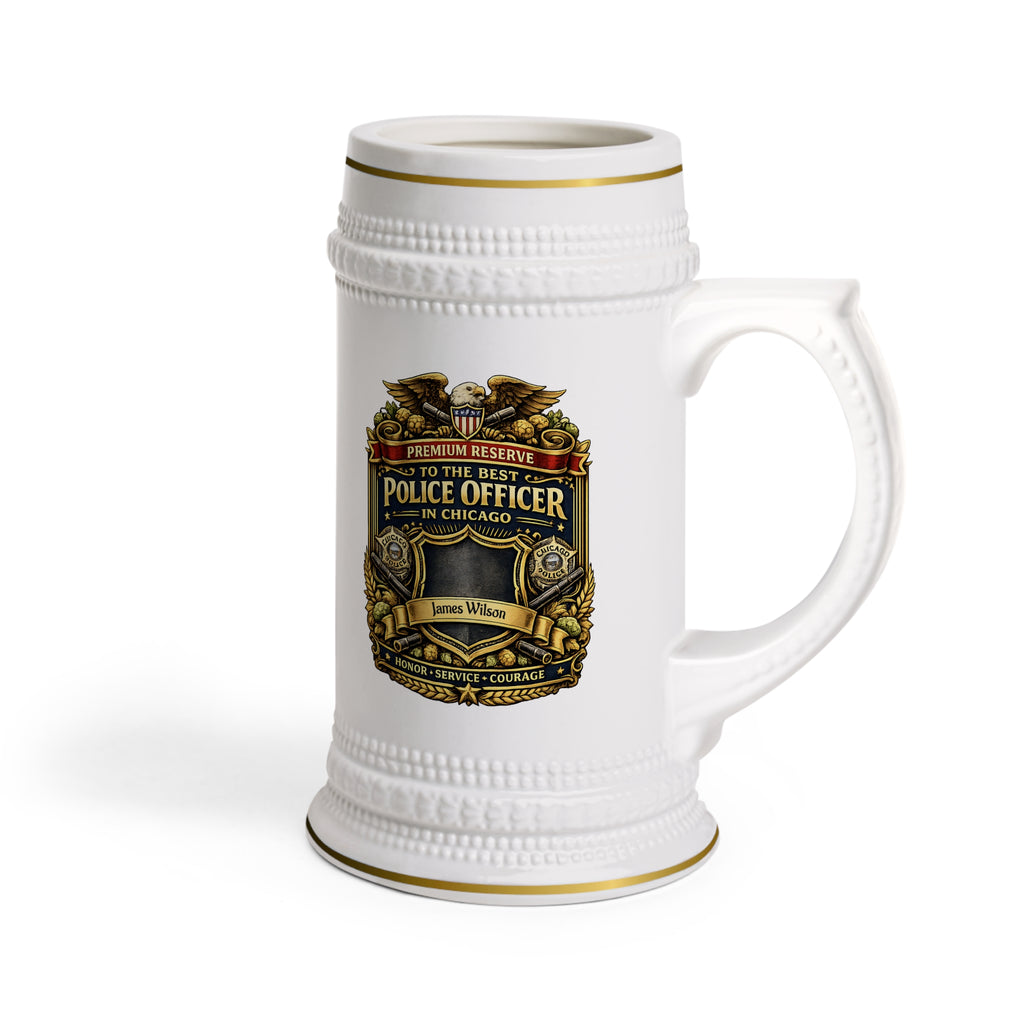 Personalized Chicago Police Officer Beer Stein 22oz - Custom Name Cop Mug, Law Enforcement Gift for Him