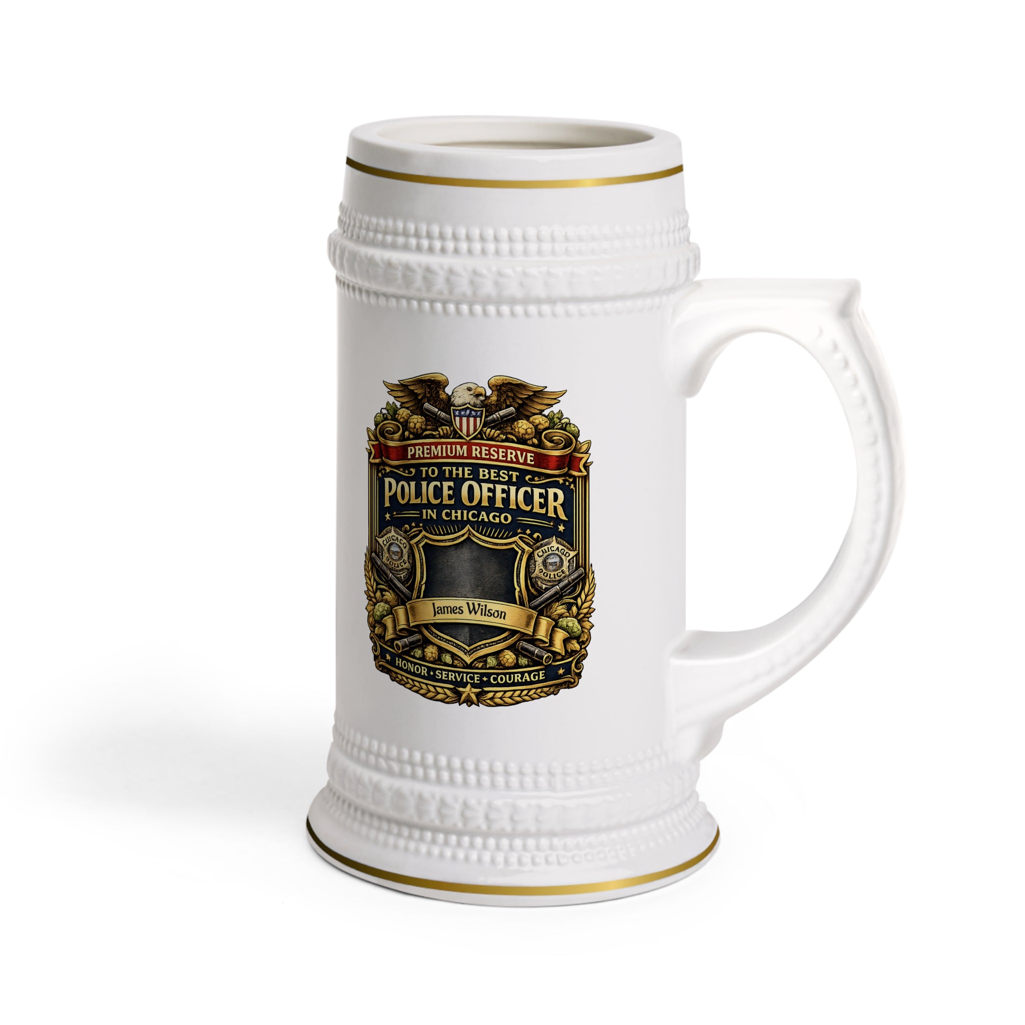 Personalized Chicago Police Officer Beer Stein 22oz - Custom Name Cop Mug, Law Enforcement Gift for Him