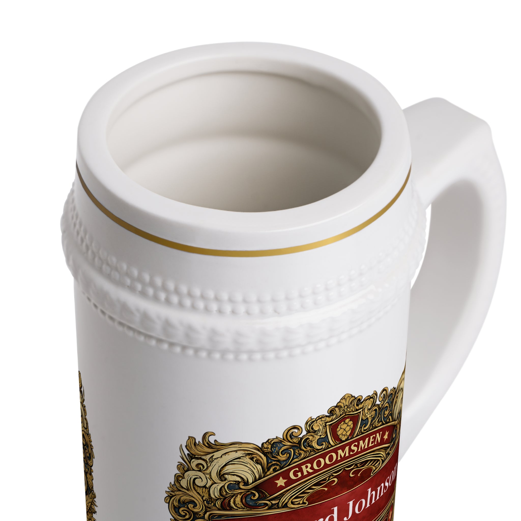 Personalized Groomsman Beer Stein 22oz - Custom Name & Date Wedding Mug, Vintage Crest Groomsmen Gift