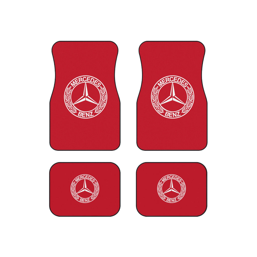 Car Floor Mats Set Compatible with Mercedes Benz Logo Auto Interior Accessories Black Mats Dark Red