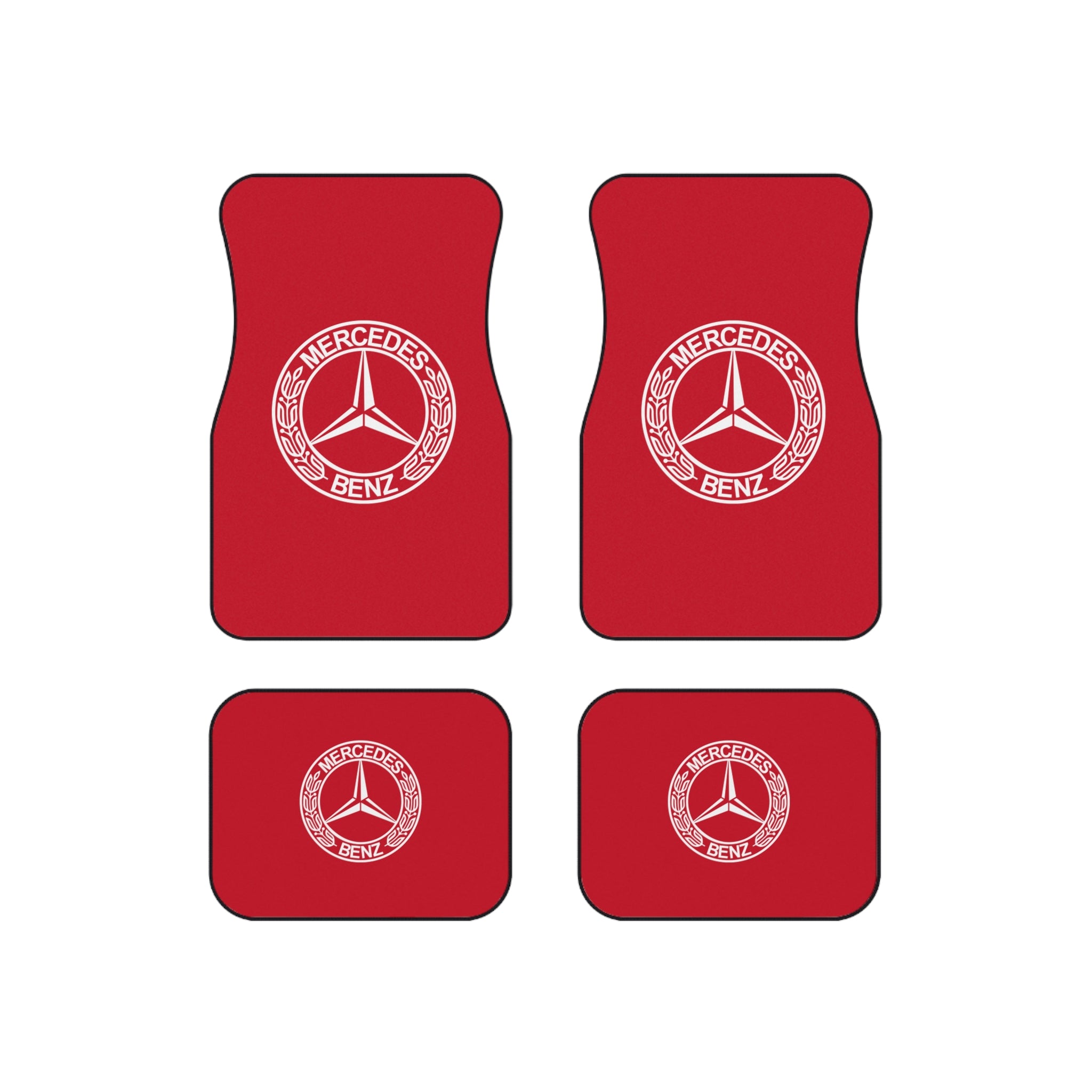 Car Floor Mats Set Compatible with Mercedes Benz Logo Auto Interior Accessories Black Mats Dark Red