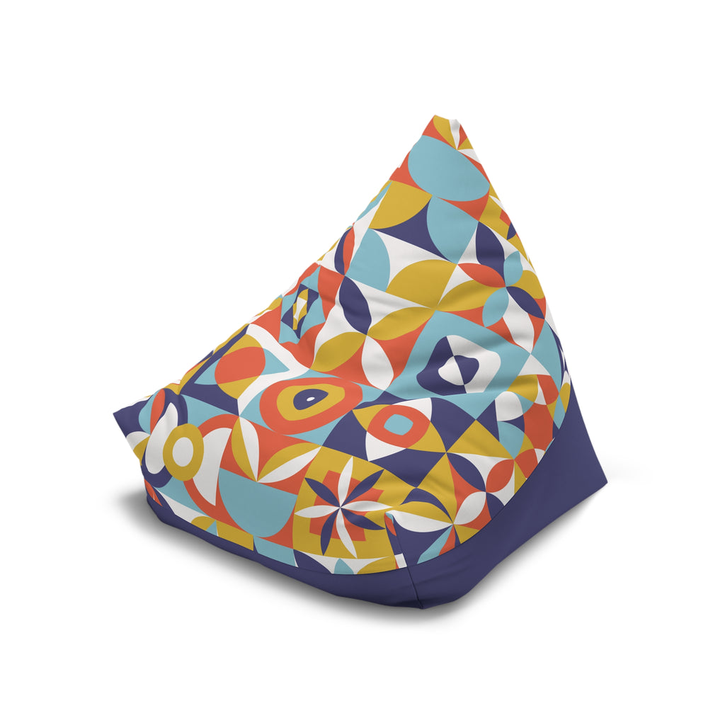 Midcentury Geometric Pattern Bean Bag Chair Cover | Retro Tile Motif