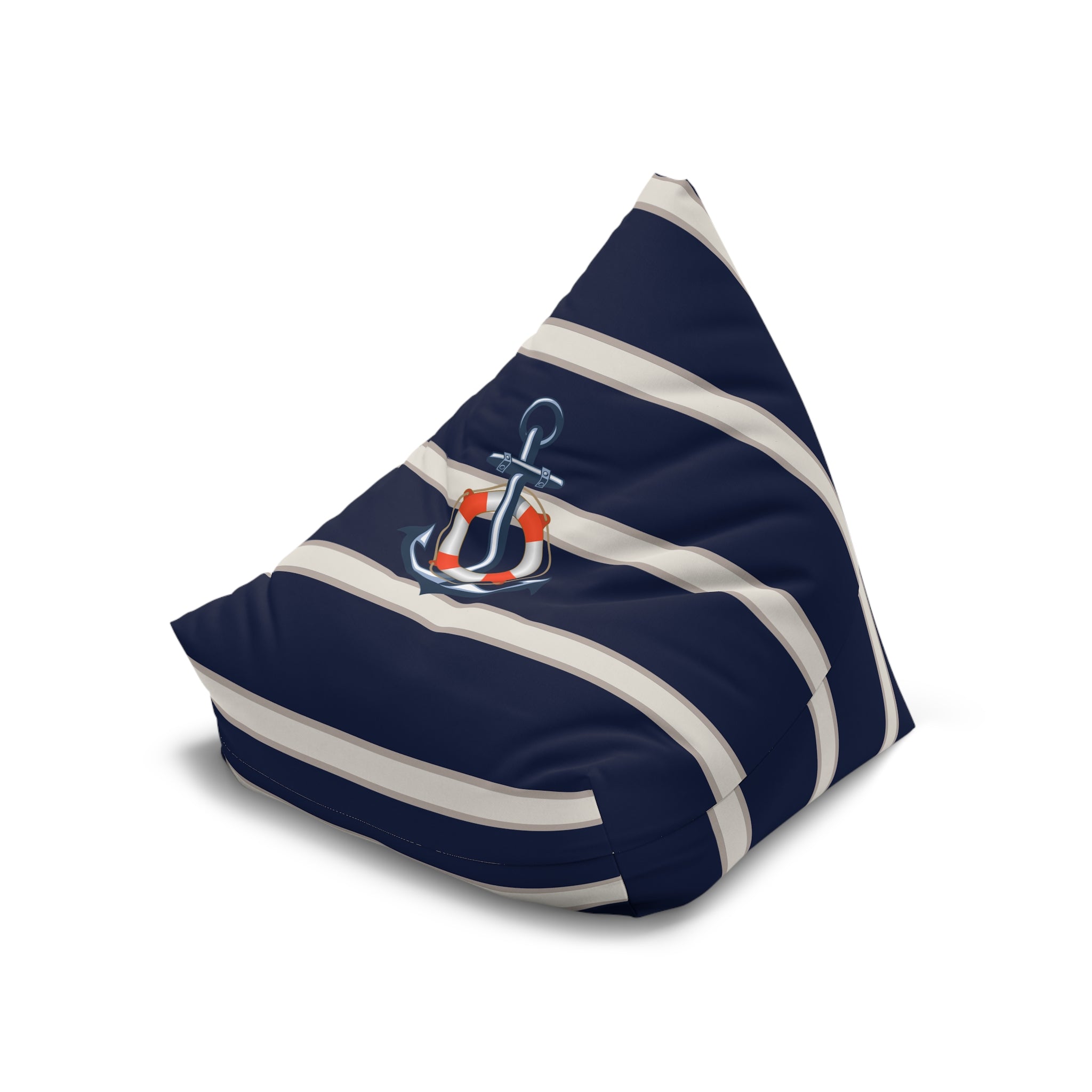 Nautical Anchor Bean Bag Chair Cover | Navy White Coastal Bean Bag Cover | Beach Home Decor