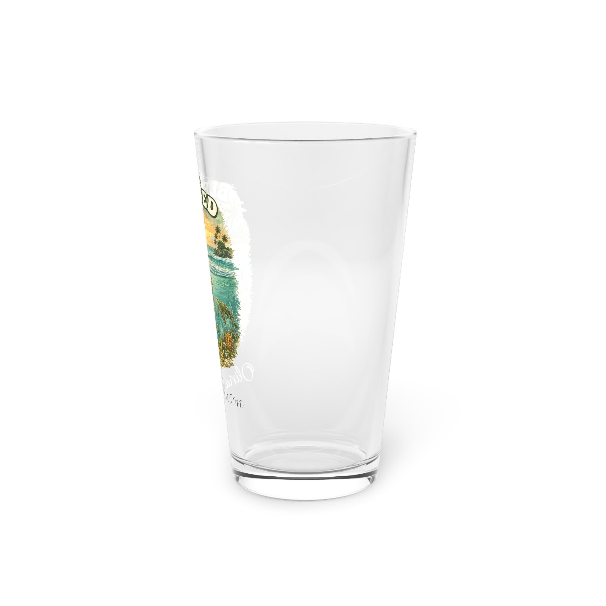 Personalized Sea Turtle Pint Glass  Blessed Beach Sunset Beer Glass with Custom Name  Ocean Lover Gift, Coastal Barware
