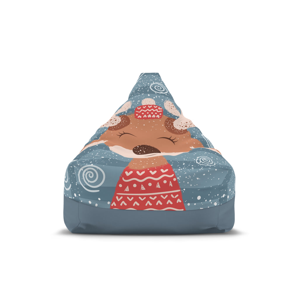 Sleeping Fox Bean Bag Chair Cover | Winter Woodland Pattern, Snowflakes