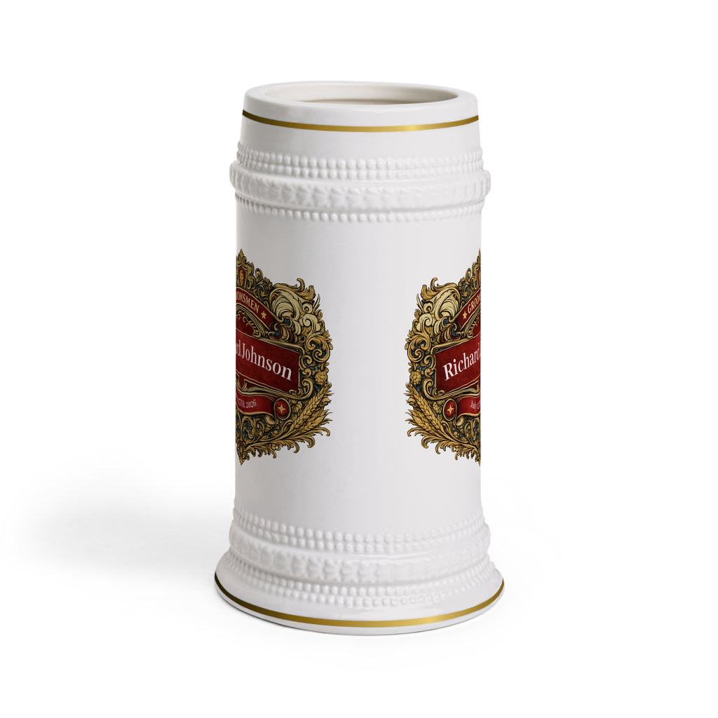 Personalized Groomsman Beer Stein 22oz - Custom Name & Date Wedding Mug, Vintage Crest Groomsmen Gift