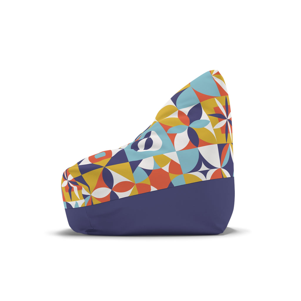 Midcentury Geometric Pattern Bean Bag Chair Cover | Retro Tile Motif