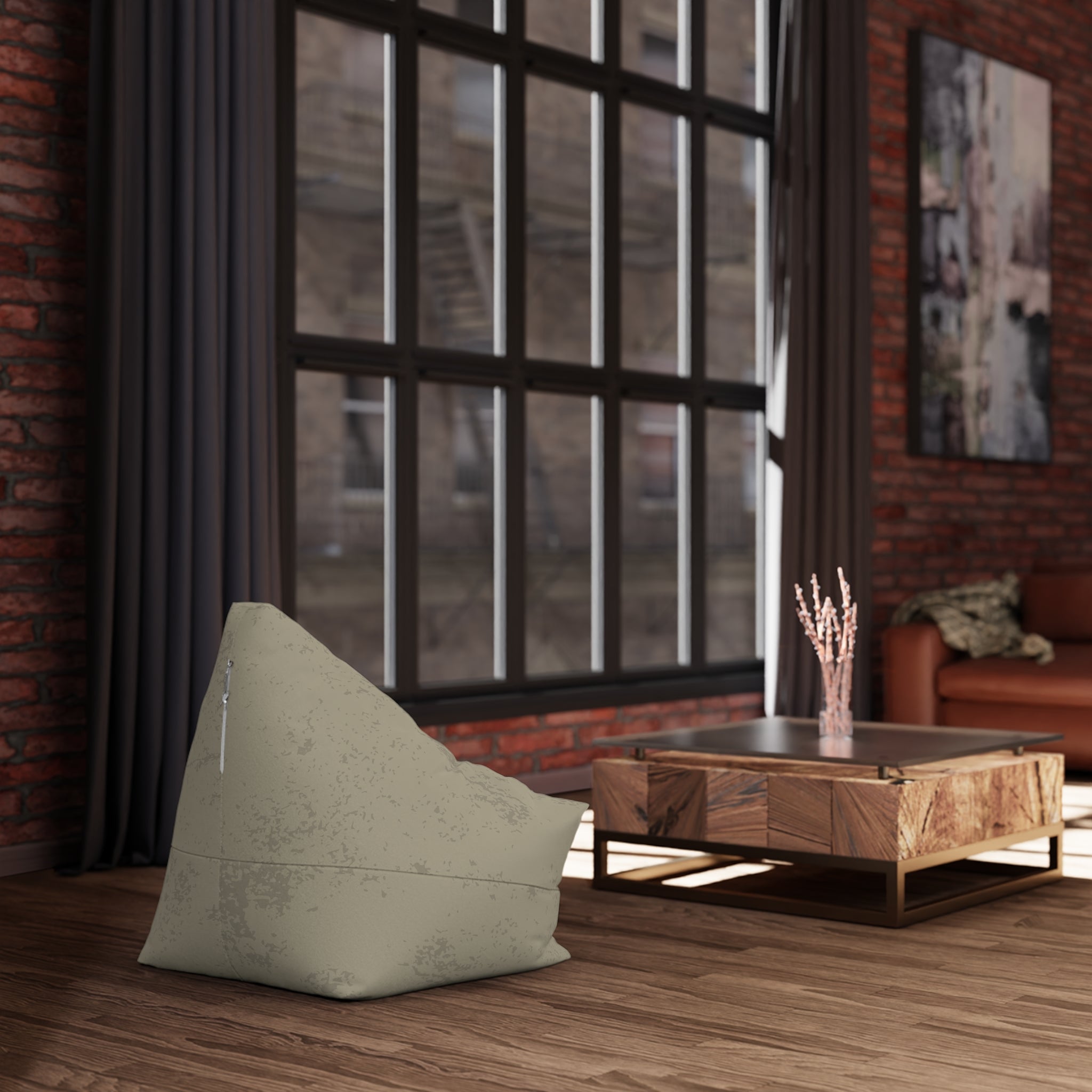 Distressed Tan Bean Bag Chair Cover | Neutral Rustic Home Decor