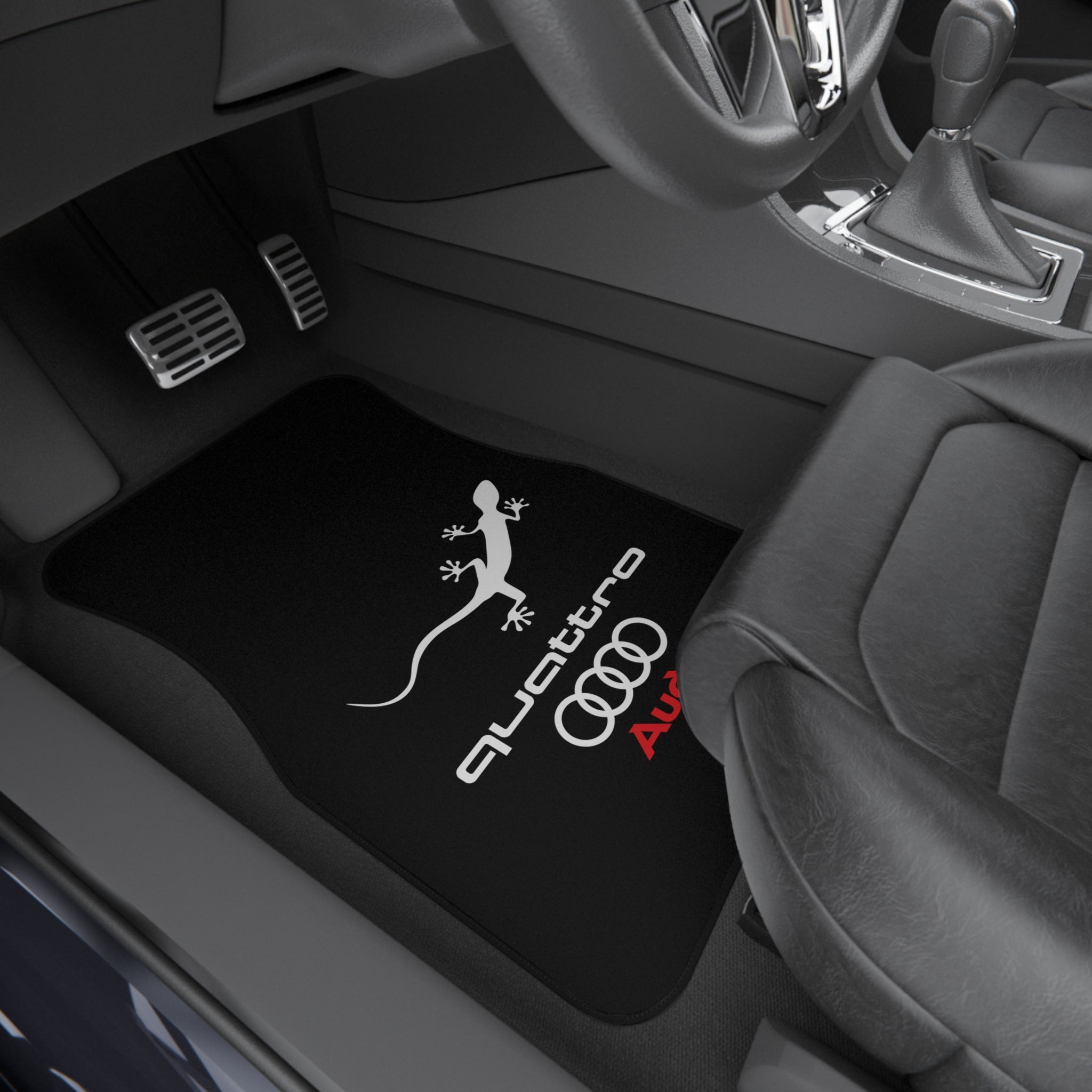 Audi Quattro Style Car Floor Mats Set of 4 Black Universal Auto Mats