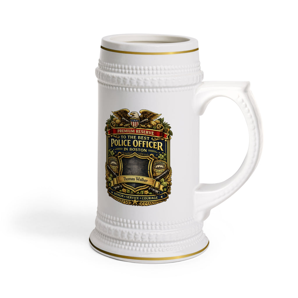 Personalized Boston Police Officer Beer Stein 22oz - Custom Name Cop Mug, Law Enforcement Gift for Him