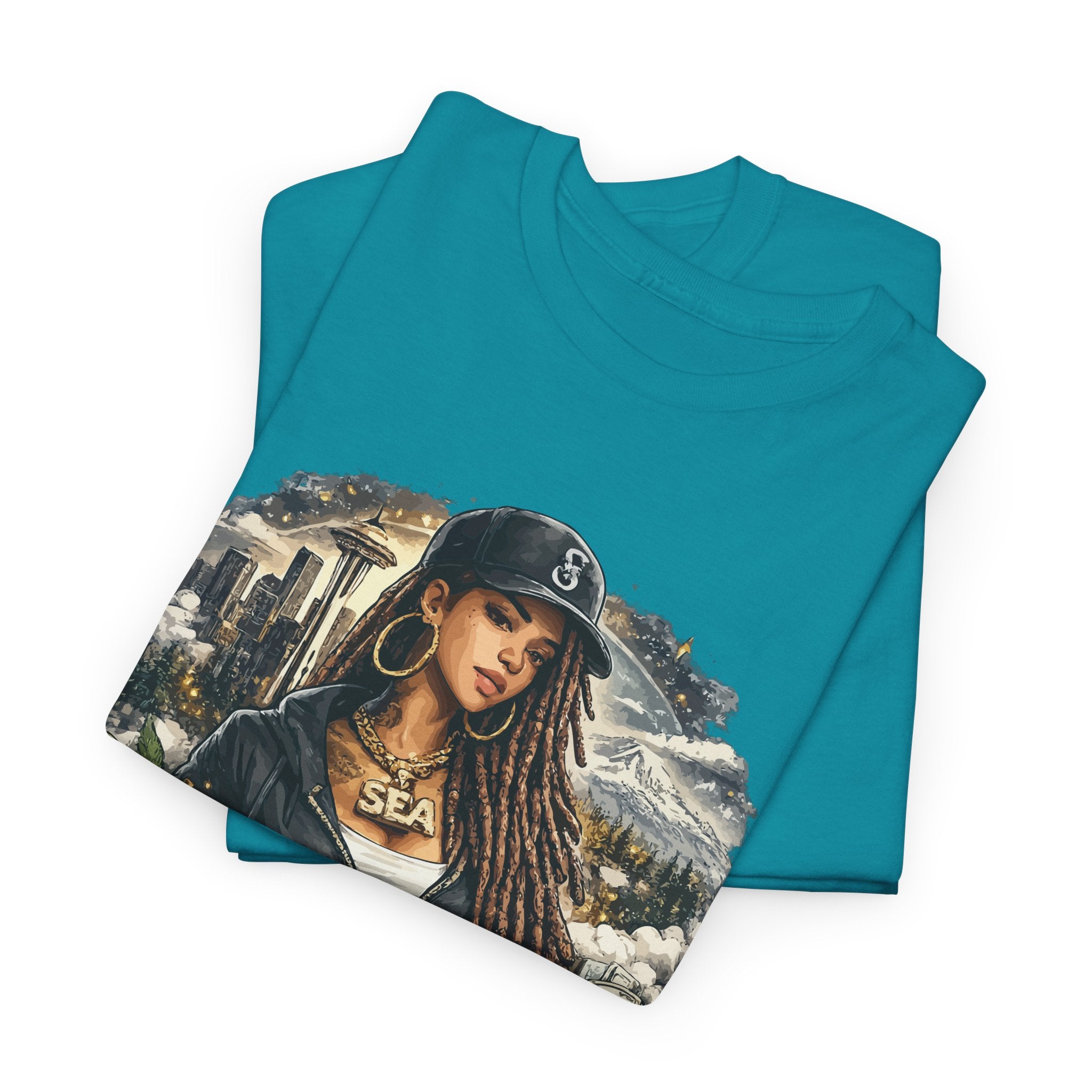 Seattle Cityscape Tee  Woman Portrait Coffee & Skyline Graphic T-Shirt