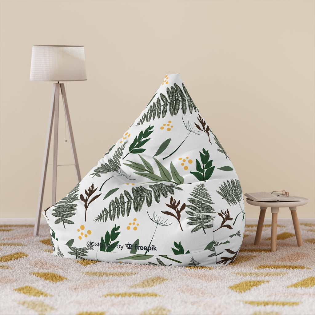 Green Fern Leaves Pattern Bean Bag Chair Cover | Botanical Leaf Print