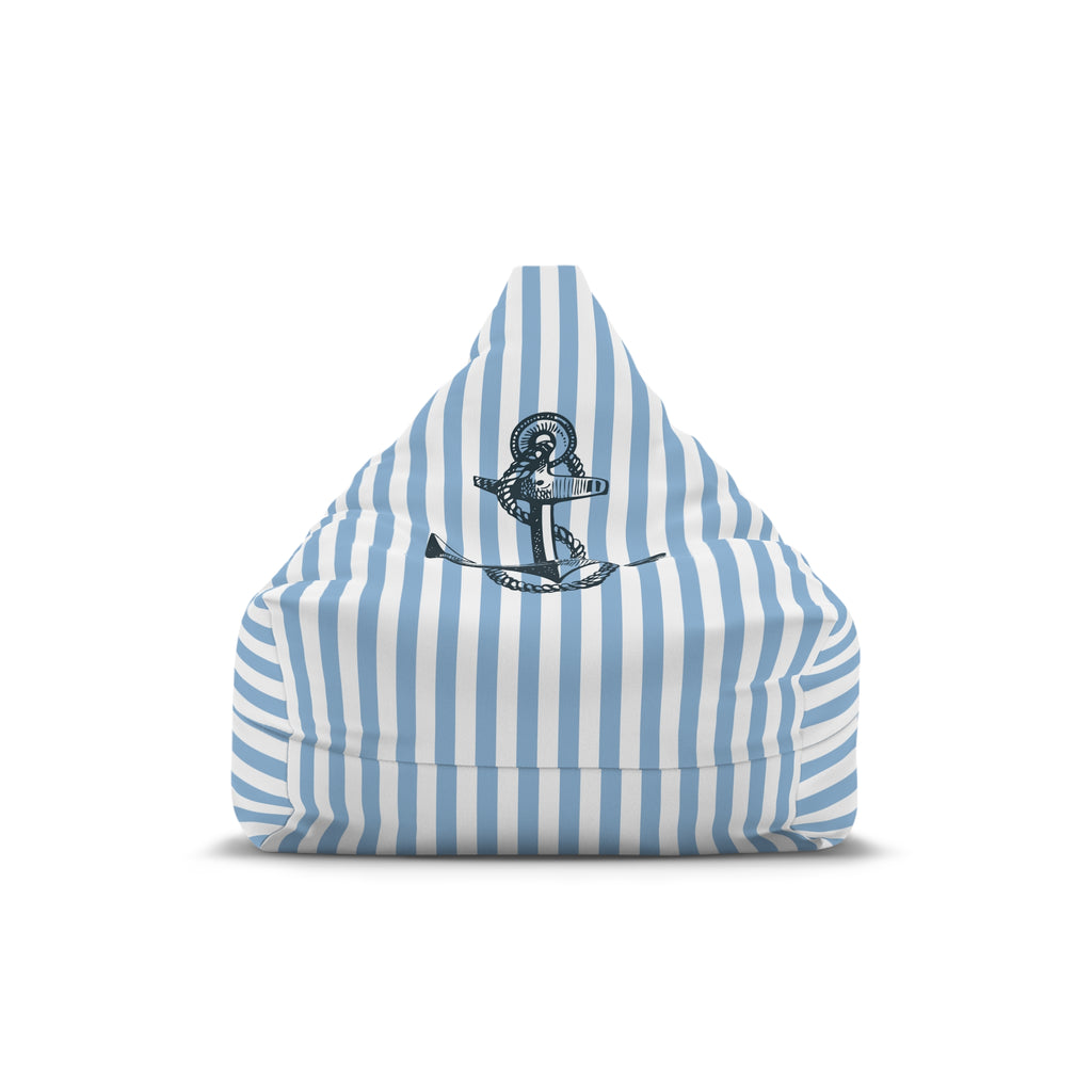 Nautical Stripe Bean Bag Chair Cover | Blue White Anchor Bean Bag Cover | Coastal Home Decor