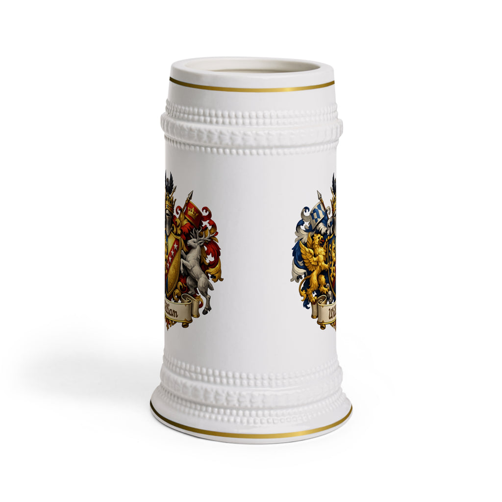 Personalized Family Crest Beer Stein Custom Heraldic Coat of Arms Mug, Engraved Name Gift for Him