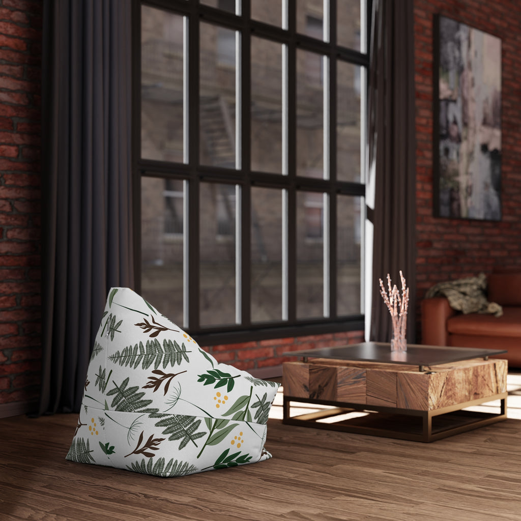 Green Fern Leaves Pattern Bean Bag Chair Cover | Botanical Leaf Print
