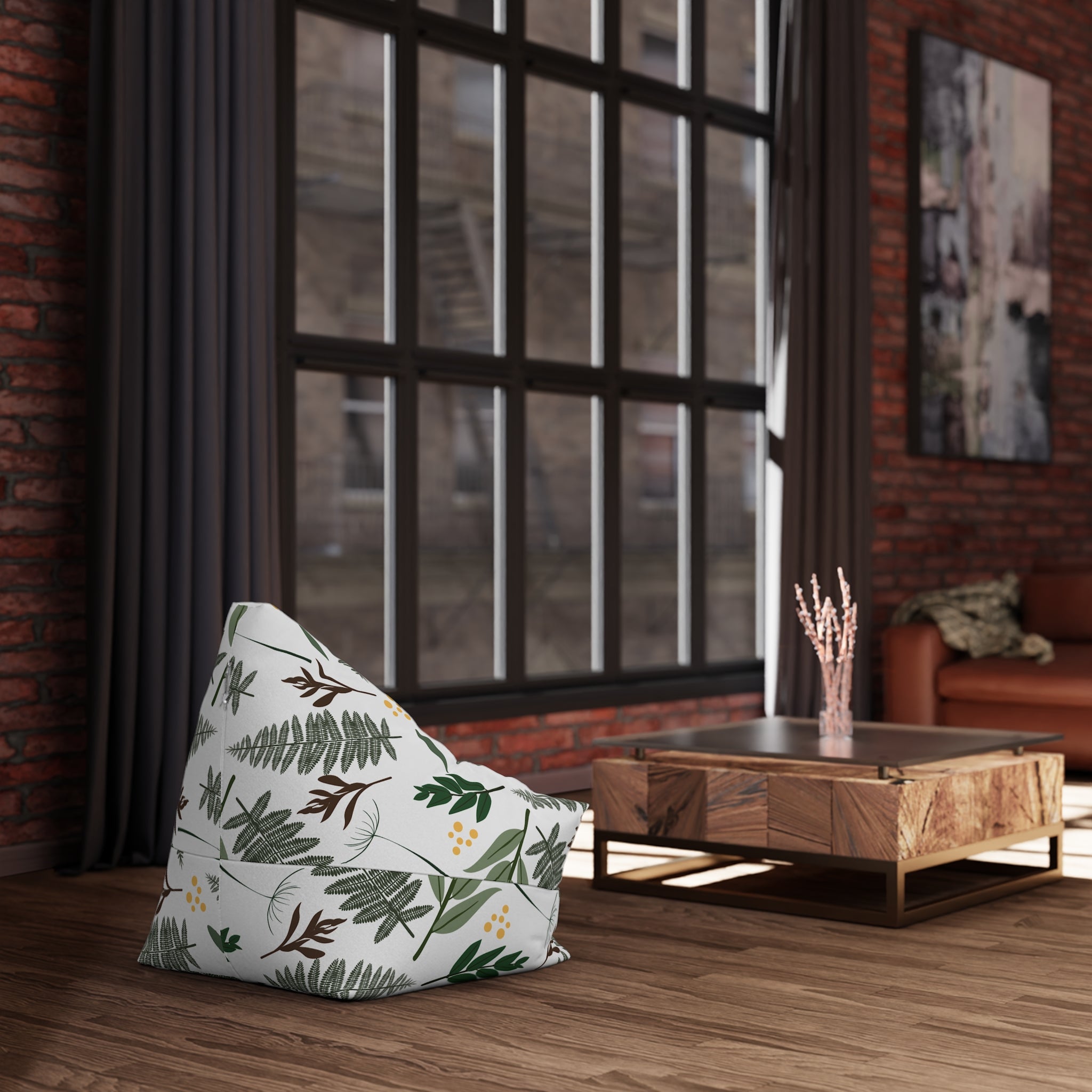Green Fern Leaves Pattern Bean Bag Chair Cover | Botanical Leaf Print