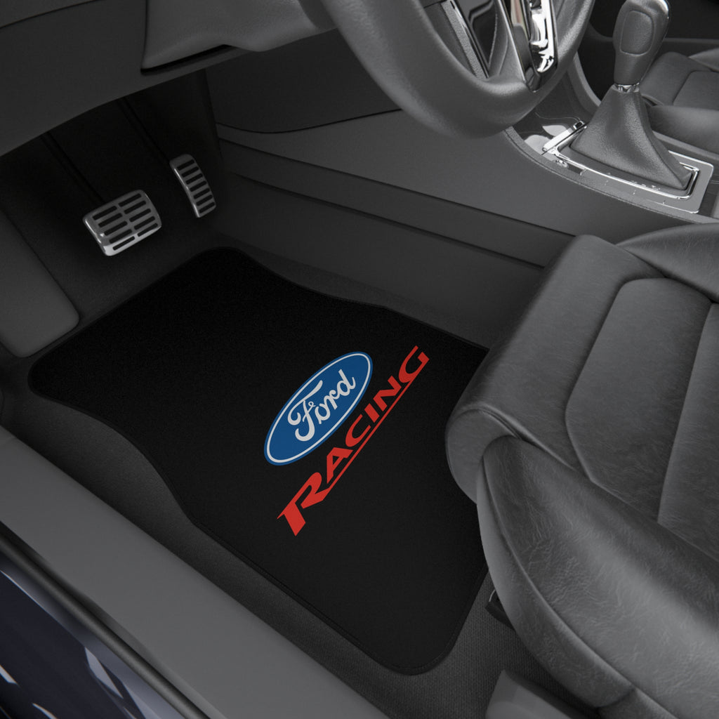 4 Piece Universal Car Floor Mats Set Ford Racing Logo Black Auto Interior Accessories