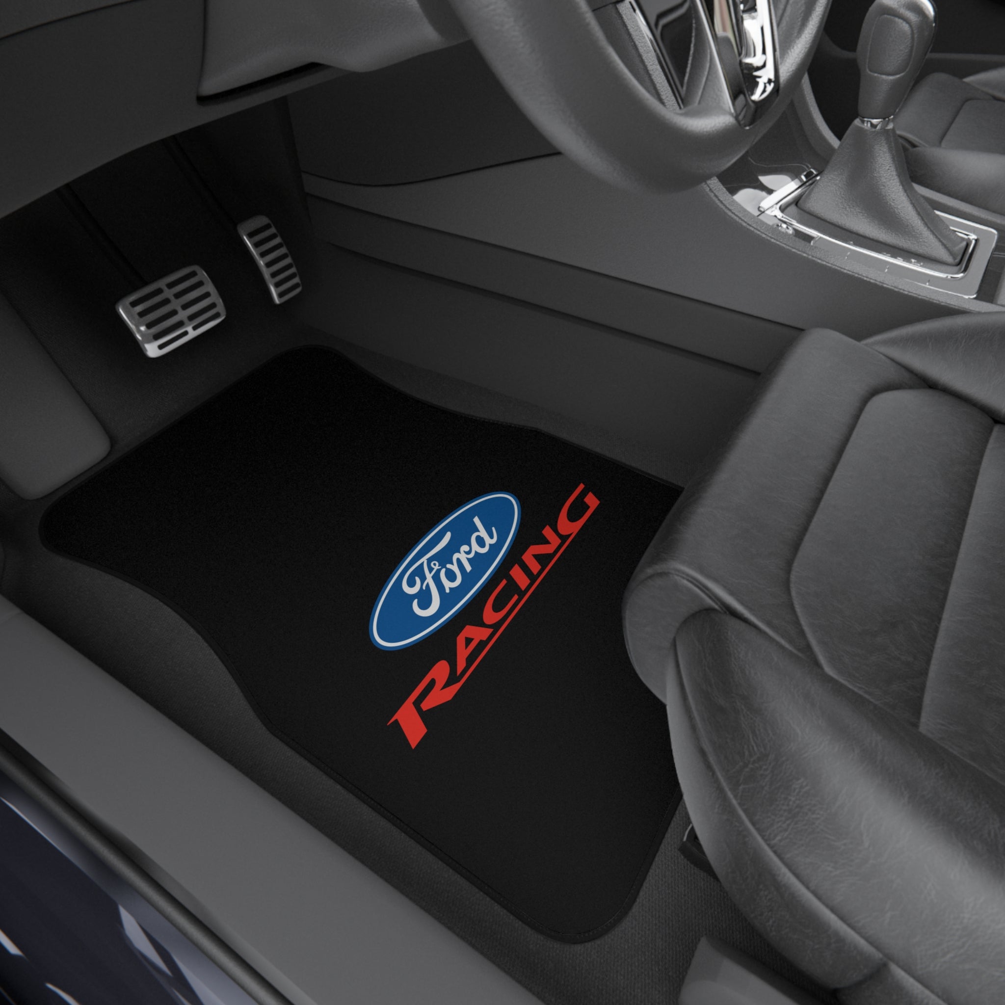 4 Piece Universal Car Floor Mats Set Ford Racing Logo Black Auto Interior Accessories