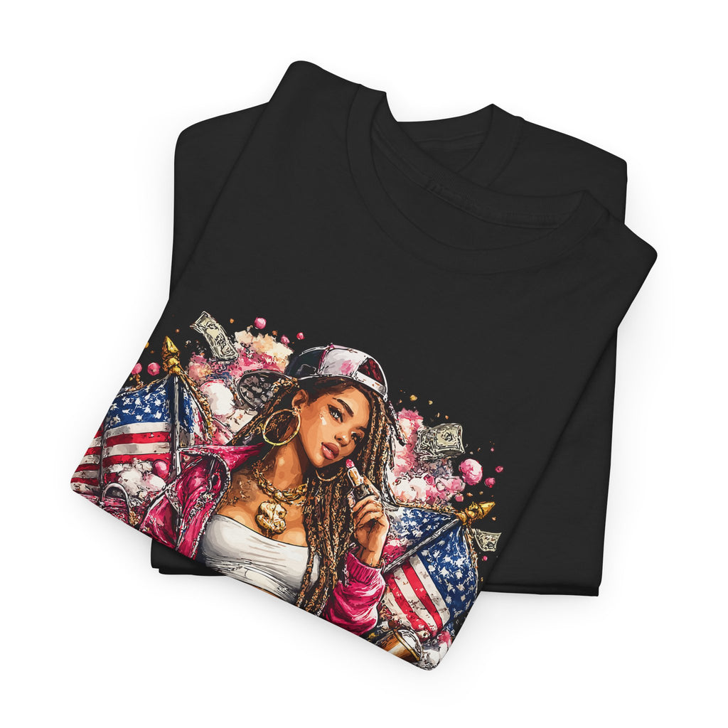 Streetwear Queen Tee  Retro Chicana Art American Flag Graphic T-Shirt