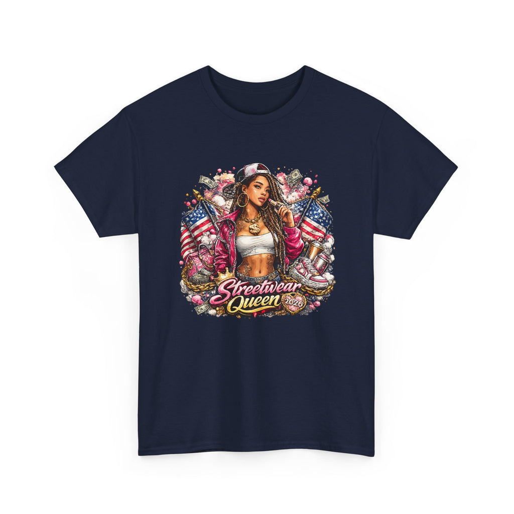 Streetwear Queen Tee  Retro Chicana Art American Flag Graphic T-Shirt