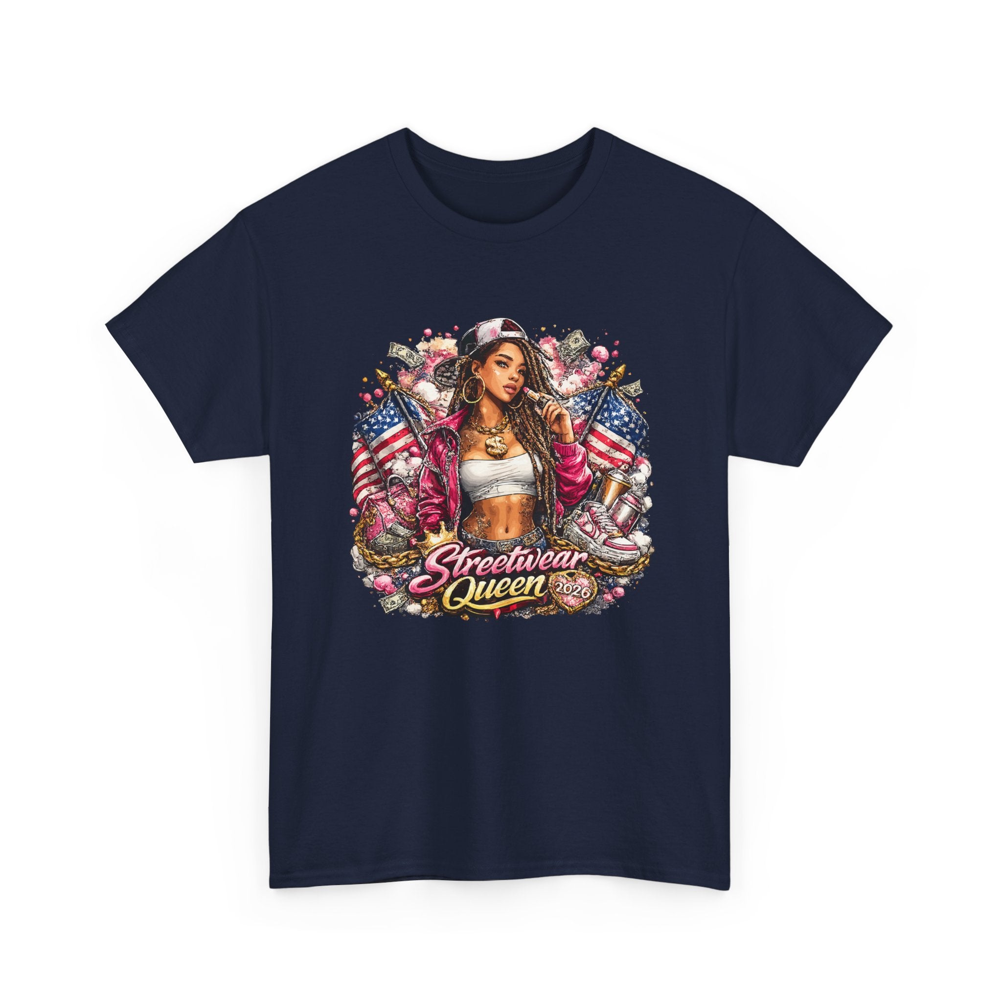 Streetwear Queen Tee  Retro Chicana Art American Flag Graphic T-Shirt