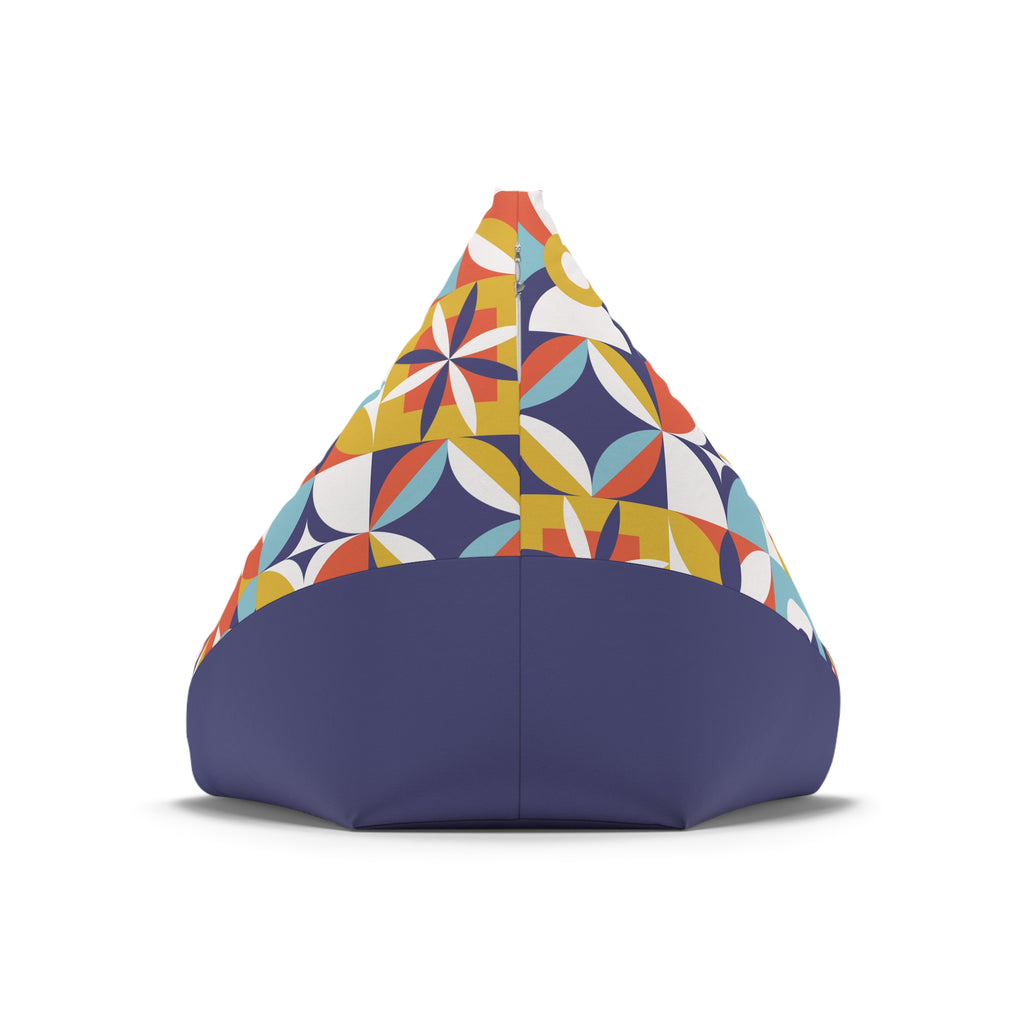 Midcentury Geometric Pattern Bean Bag Chair Cover | Retro Tile Motif