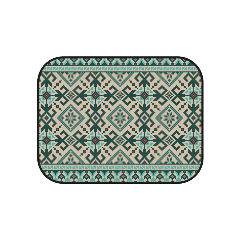 Geometric Tribal Car Mats Set of 4 — Teal Aztec Pattern Auto Floor Liners