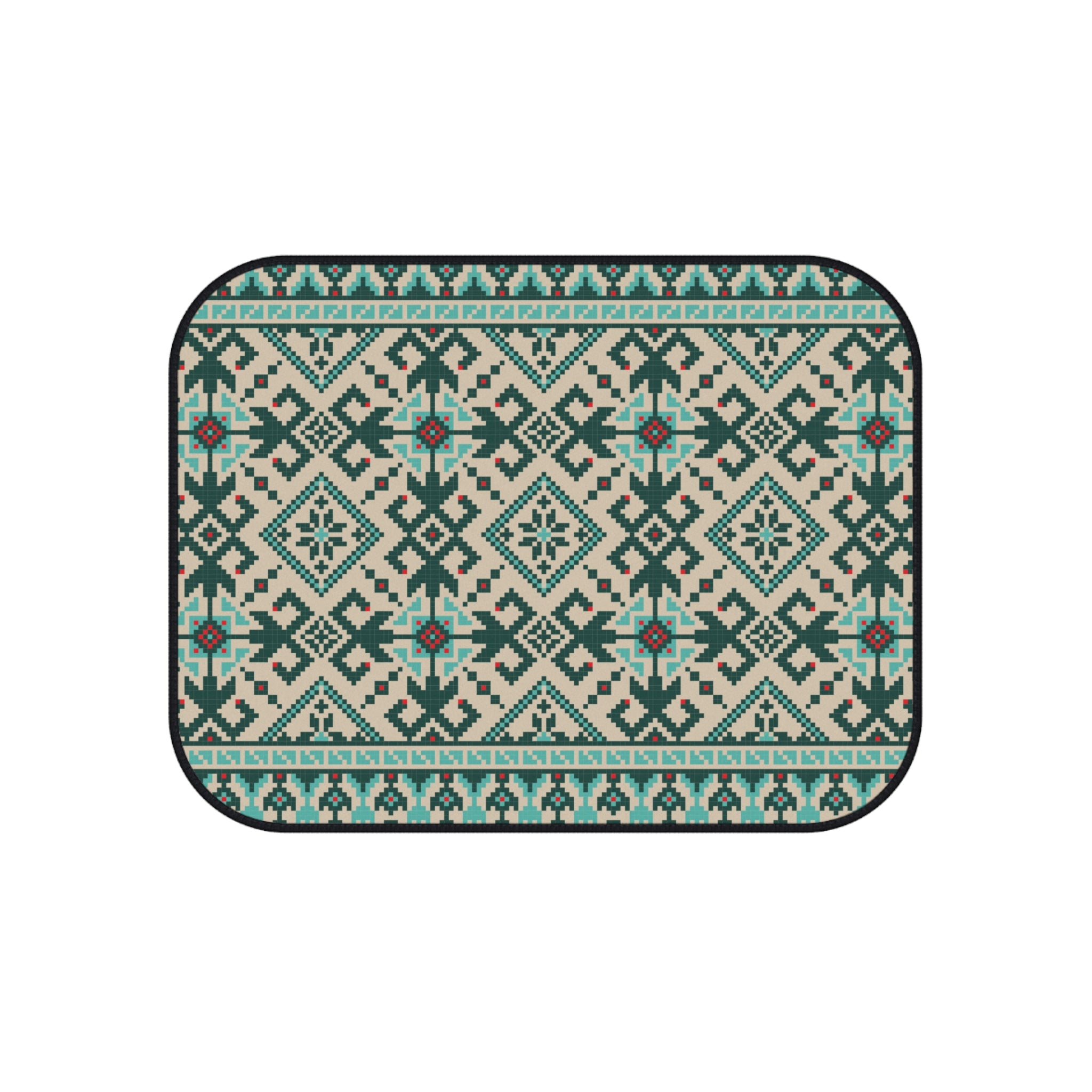 Geometric Tribal Car Mats Set of 4 — Teal Aztec Pattern Auto Floor Liners