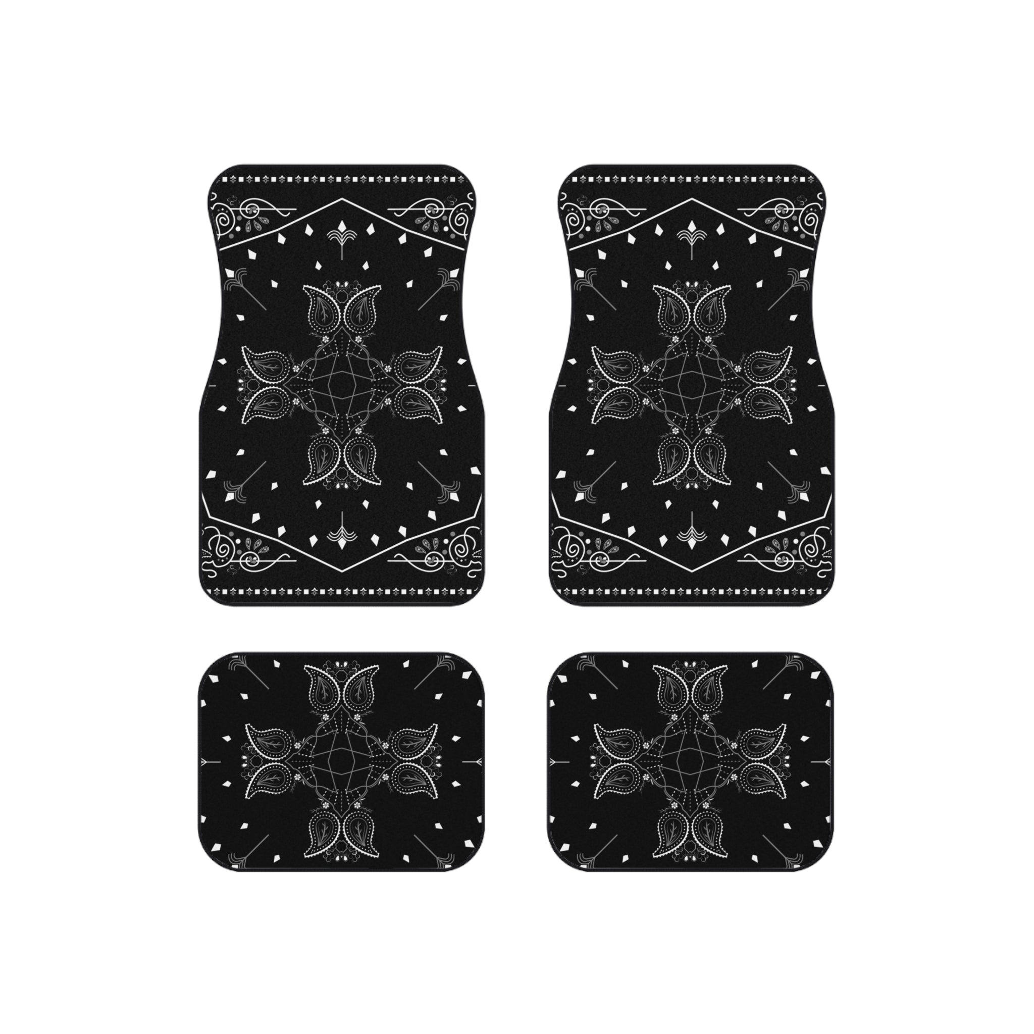 Black Bandana-Style Car Floor Mats (Set of 4)