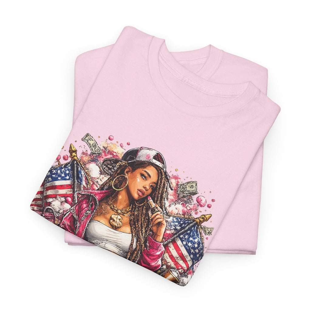 Streetwear Queen Tee  Retro Chicana Art American Flag Graphic T-Shirt